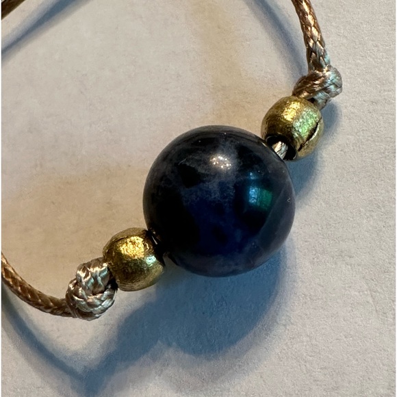 ARTISAN Sodalite and Brass Bead Knotted Golden Tan Cord Adjustable 26” Necklace - Picture 6 of 8